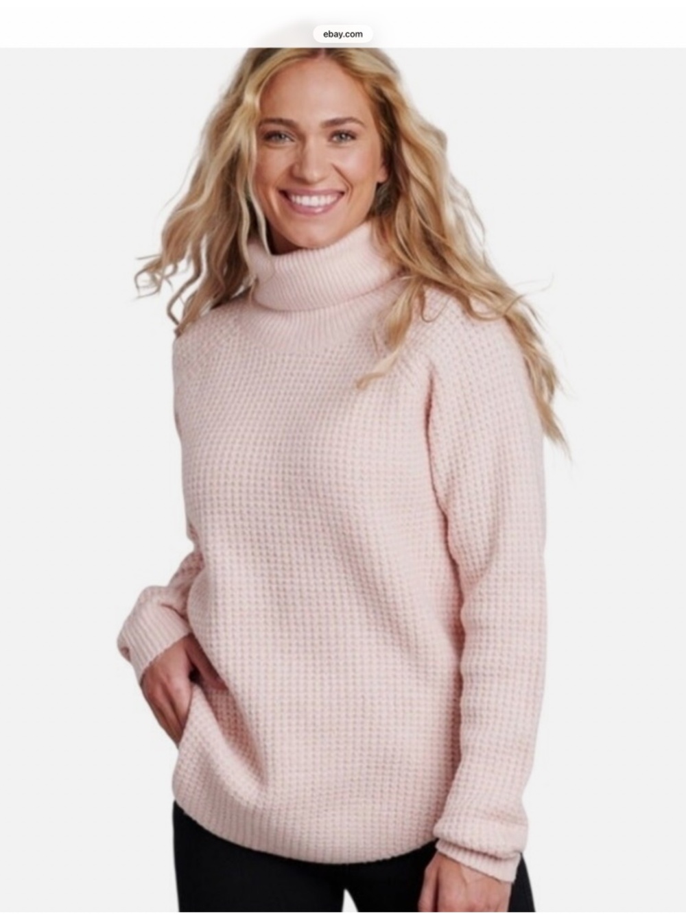 Kuhl Sienna Pink CherryBlossom Turtleneck Waffle Knit Sweater